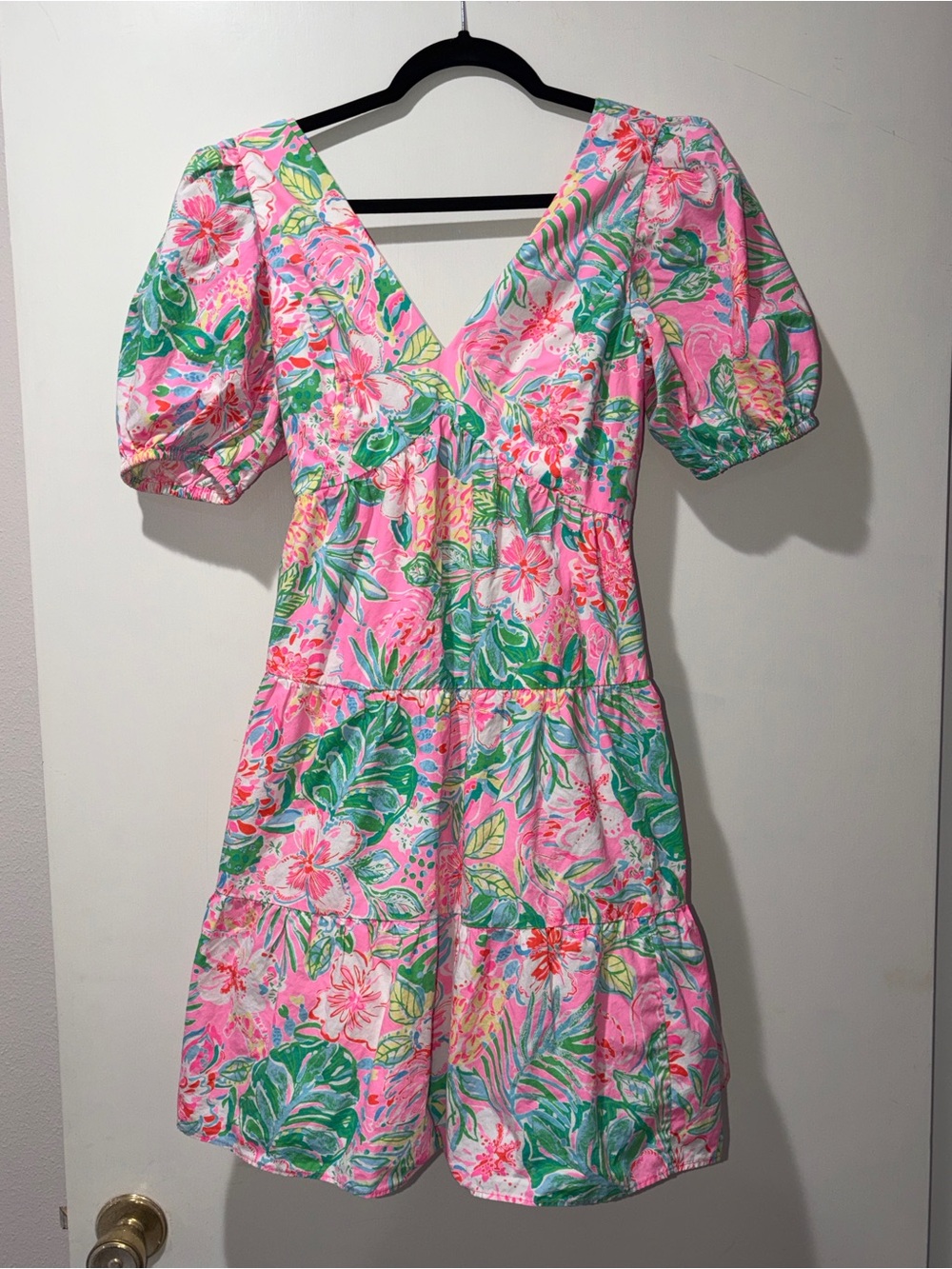 Lilly Pulitzer Pink Tropical Floral Puff-Sleeve Mini Dress